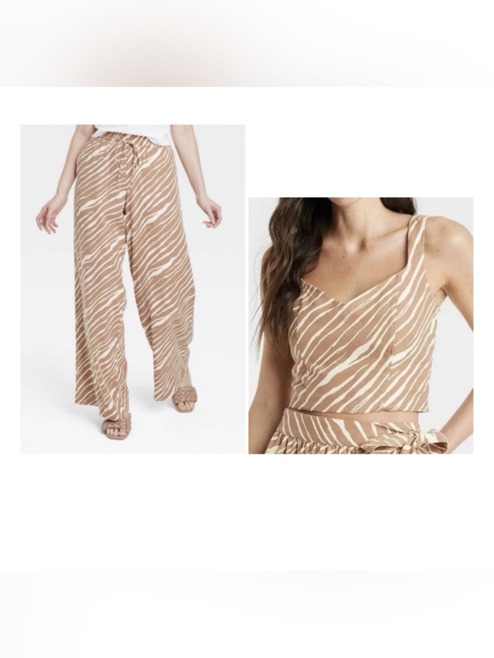Women's Zebra-Stripe Wide Leg Linen Pants & Tank (Matching Set)